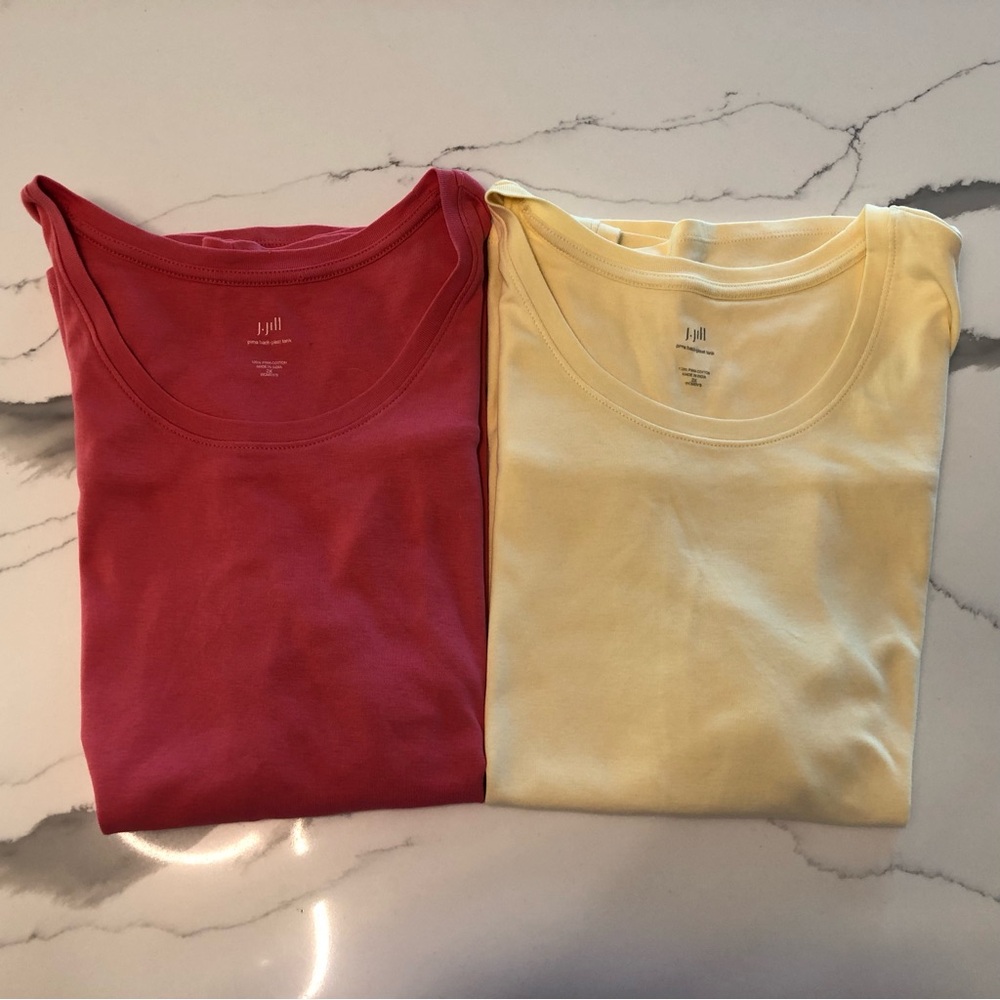 J. Jill Pima Cotton Sleeveless Tops Coral & Pale Yellow (2) 2X